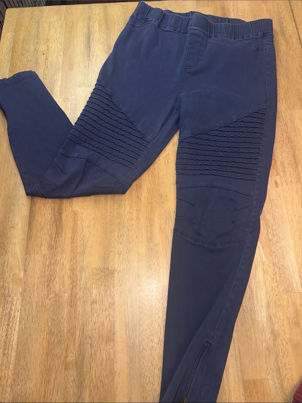 Umgee Navy Ribbed Ponte Leggings with Elastic Waist
